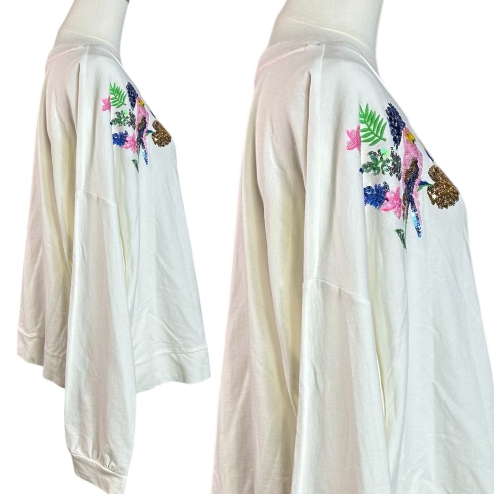 Lilly Pulitzer XL Sheridan Long Sleeve Sweatshirt in Resort White Sequin Parrot - Picture 7 of 11